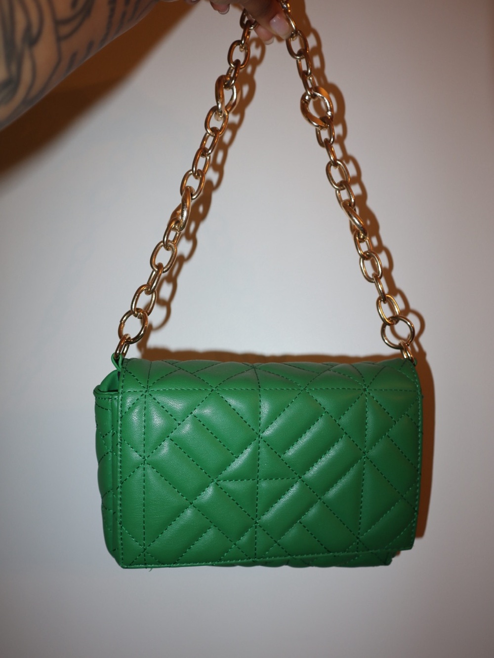 Streetwear Society Green Quilted Chain-Handle Crossbody
